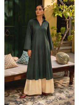 LAALZARI - Olive Contrast V-Neck Palazzo Set
