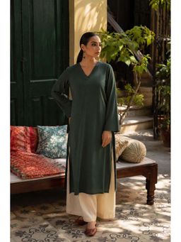 LAALZARI - Olive Contrast V-Neck Palazzo Set