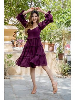 HOUSE OF JAMOTI - Dark Grape Ruffle Tired Mini Dress