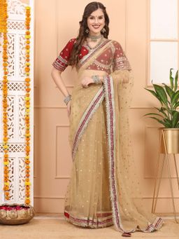 Dress & Dazzle - Gold Tissue Saree with Unstitched Blouse