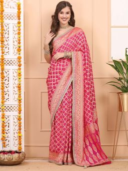 Dress & Dazzle - Pink Khadi Georgette Saree with Unstitched Blouse