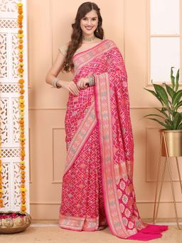 Dress & Dazzle - Hot Pink Khadi Georgette Saree with Unstitched Blouse
