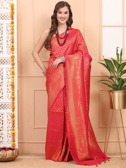 Dress & Dazzle - Empress Pink Silk Saree with Unstitched Blouse