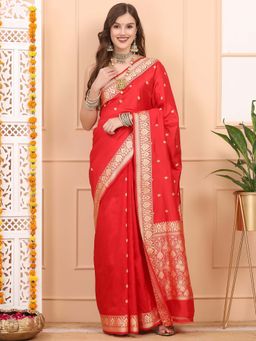 Dress & Dazzle - Royal Red Katan Silk Saree with Unstitched Blouse