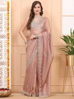 Dress & Dazzle - Mauve Tissue Organza Saree with Unstitched Blouse