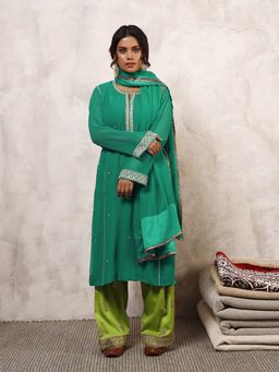 Shetab Kazmi - Sabzrang Embroidered Kurta with Palazzo & Dupatta