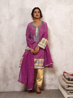 Shetab Kazmi - Shafaq Floral Gota Work Kurta with Salwar & Dupatta