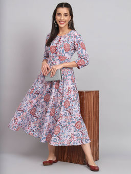 Rangmayee - Womens Cotton Purple Floral Printed Flared Dress