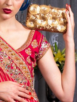 Odette - Gold Sequined Flower Clutch
