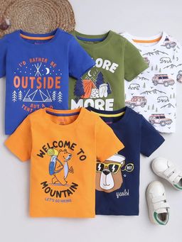 Hopscotch - Multi-Color Printed Cotton Regular Fir T-Shirts