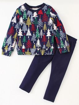 Hopscotch - Navy Blue Printed Cotton Regular T-Shirt and Legging