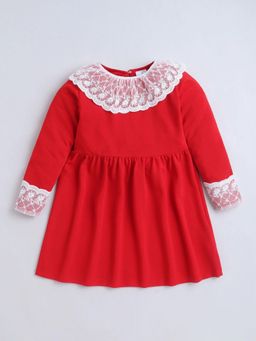 Hopscotch - Red Solid Polyester Blend Regular Dress