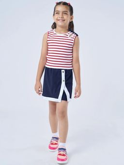 Hopscotch - Multi-Color Stripes Cotton Blend Regular Top and Skorts