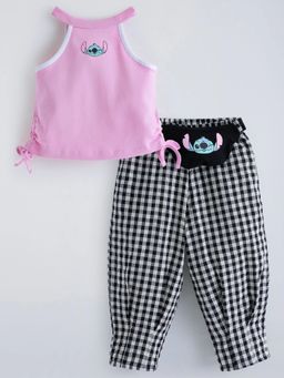 Hopscotch - Pink Checks Cotton Regular Top with Pant and Bag