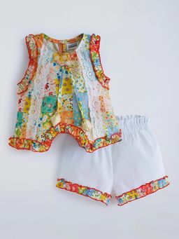 Hopscotch - Multi-Color Printed Polyester Regular Top and Shorts