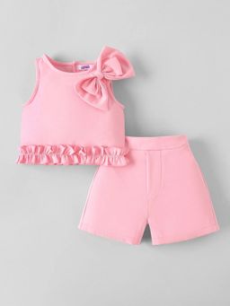 Hopscotch - Pink Solid Polyester Regular Top and Shorts