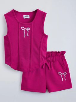 Hopscotch - Pink Solid Polyester Regular Top and Shorts