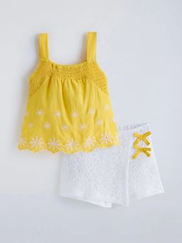 Hopscotch - Yellow Floral Rayon Regular Top and Skorts