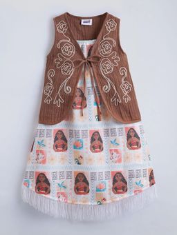 Hopscotch - White Printed Polyester Regular Dress with Shrug