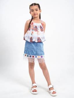 Hopscotch - Multi-Color Printed Polyester Regular Top and Skirt