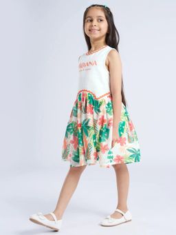 Hopscotch - White Printed Cotton Regular Dress