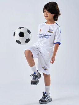 Hopscotch - White Printed Polyester Regular T-Shirt and Shorts