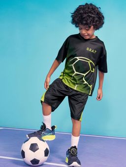 Hopscotch - Black Printed Polyester Regular T-Shirt and Shorts