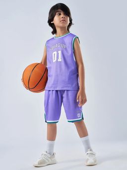 Hopscotch - Purple Printed Polyester Regular T-Shirt and Shorts