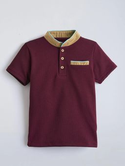 Hopscotch - Maroon Solid Polyester Regular T-Shirt