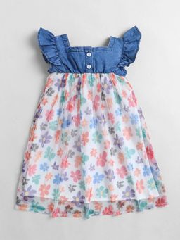 Hopscotch - Blue Floral Polyester Regular Dress