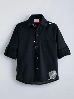 Hopscotch - Black Solid Cotton Regular Shirt