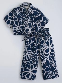 Hopscotch - Navy Blue Floral Rayon Regular Shirt and Pant