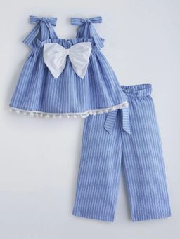 Hopscotch - Blue Stripes Rayon Regular Top and Pant