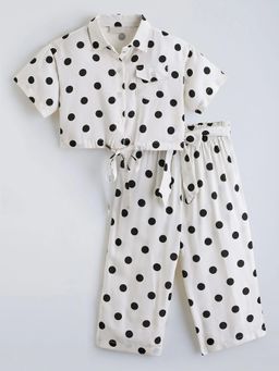 Hopscotch - White Polka Dots Rayon Regular Shirt and Pant