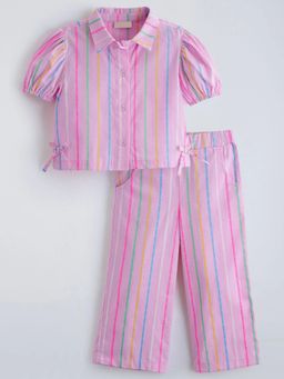 Hopscotch - Pink Stripes Cotton Regular Shirt and Pant