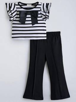 Hopscotch - White Stripes Cotton Regular Top and Pant