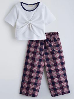 Hopscotch - White Checks Polyester Regular Top and Pant