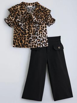 Hopscotch - Brown Animal Print Rayon Regular Top and Pant