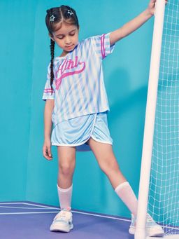 Hopscotch - Blue Stripes Polyester Regular T-Shirt and Skort