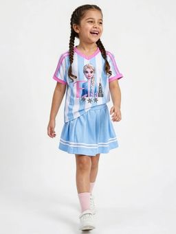 Hopscotch - Blue Stripes Polyester Regular T-shirt and Shorts