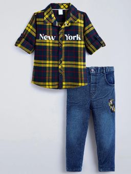 Hopscotch - Yellow Checks Cotton Regular Shirt and Jeans