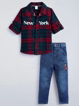 Hopscotch - Red Checks Cotton Regular Shirt and Jeans