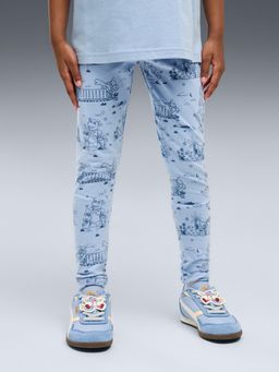 Puma - Blue Printed Cotton Slim Tights