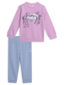 Puma - Pink Printed Cotton Regular T-shirt and Joggers