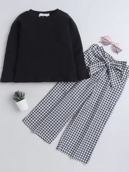 Hopscotch - Black Checks Cotton Regular Top and Pant