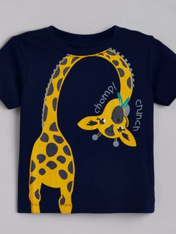 Hopscotch - Navy Blue Animal Print Cotton Blend Regular T-Shirt