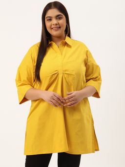 theRebelinme - Plus Size Womens Mustard Cotton Longline Shirt