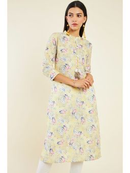 Soch - Women Yellow Linen Printed Kurta