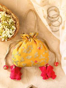 AMYRA - Azalea Yellow And Hot Pink Tassel Potli