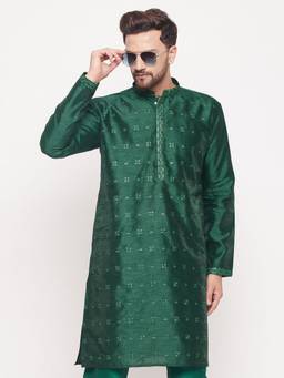 Vastramay - VM Mens Green Silk Blend Kurta